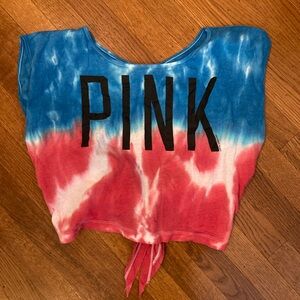PINK Victoria's Secret Tie-Dye Crop Muscle Tee in Blue, Pink & White
